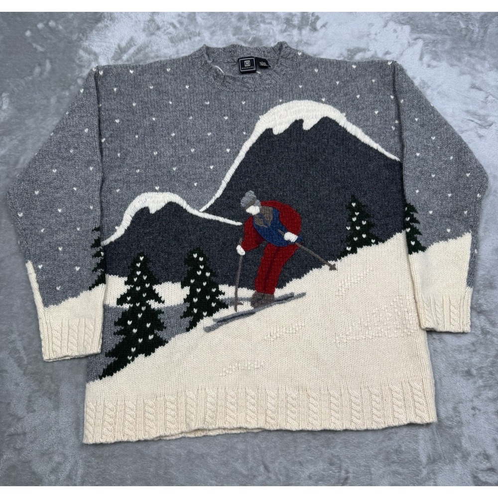 Vintage Maurices Wool Sweater Womens Large 100% Wool Ski Snow Slopes Retro Y2K
